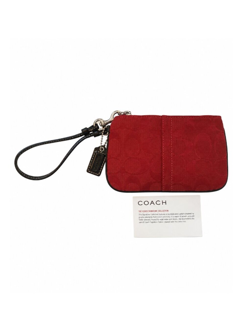Coach Red Signature Jacquard Wristlet Black Leather 6.25x4 Unused